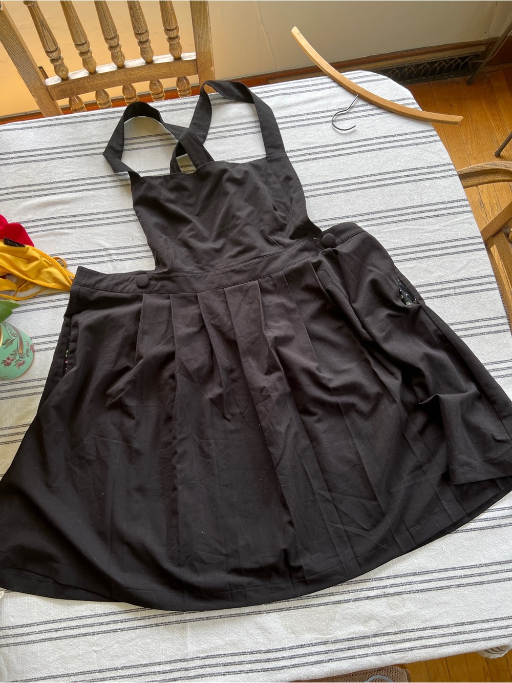 Classic Black Pinafore Mini Dress with Pleated Skirt